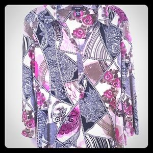 Alfani Stretch Print Blouse Size Medium